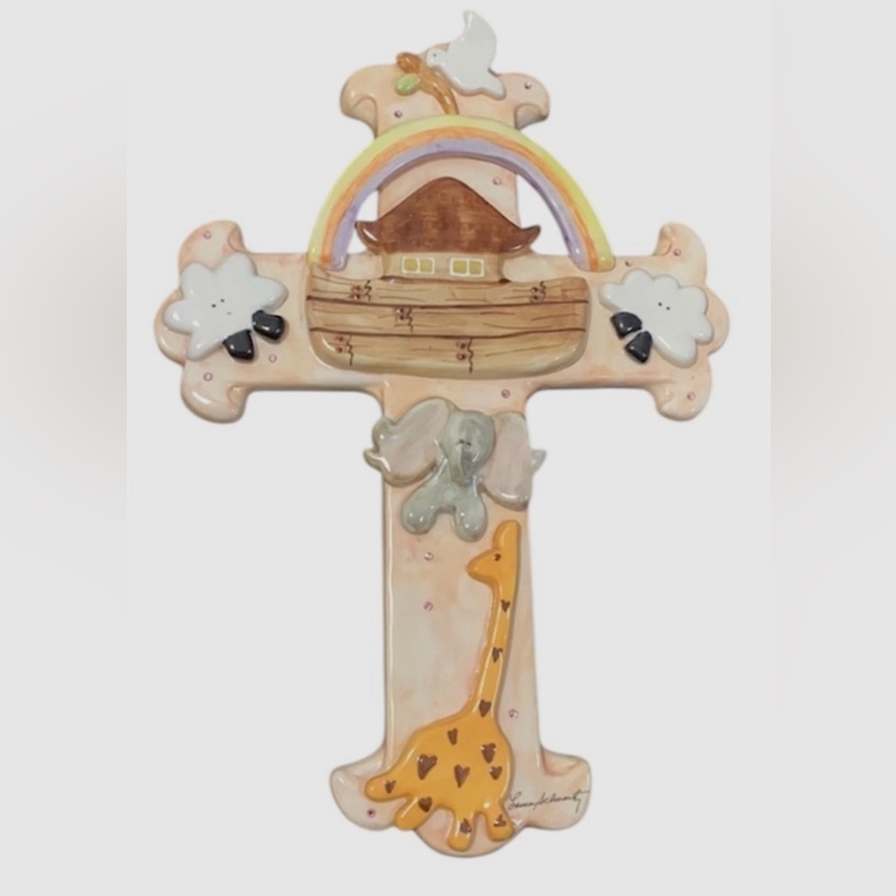 Cross for baby’s room, nursery Wall Decor - Noah’s Ark 12.5”long and 9” wide‎